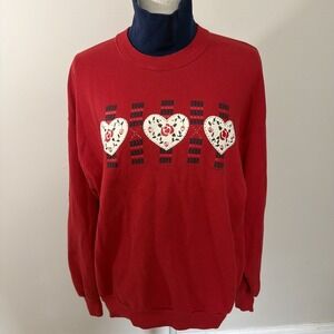 Vtg 90s Roses In Hearts Mock Neck Sweatshirt Gopher Sport XL Cottagecore Grandma